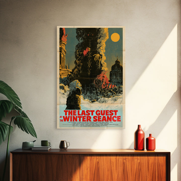 The Last Guest At The Winter Seance, English Language Horror Movie Poster, Giallo Horror Art, Retro Horror Movie Art, Framed Canvas Print