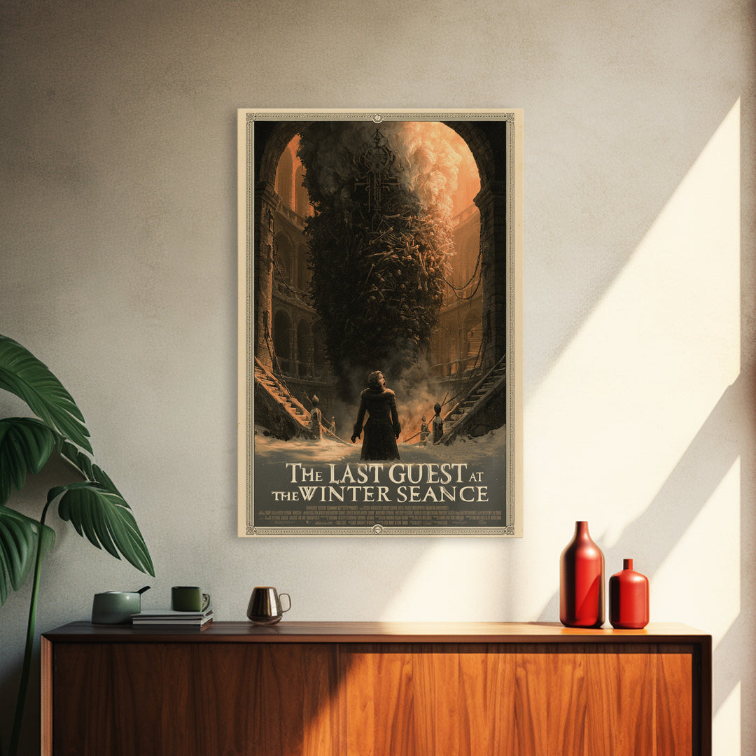 The Last Guest At The Winter Seance, English Language Horror Movie Poster, Architectural Etching Art, Gothic Cinema Wall Art