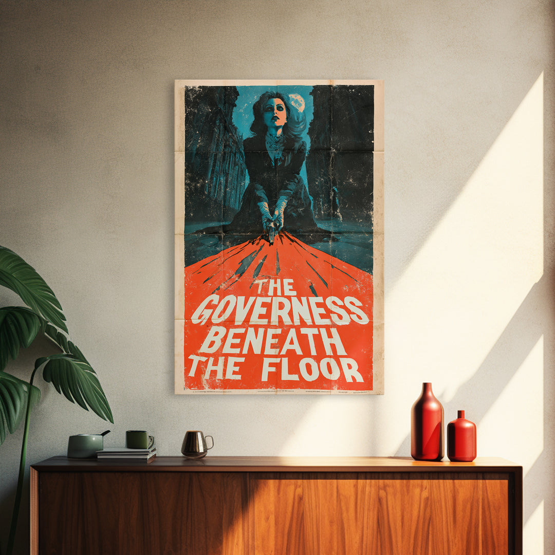 The Governess Beneath The Floor, English Language Horror Movie Poster, Giallo Horror Art, Cult Horror Poster, Framed Canvas Print