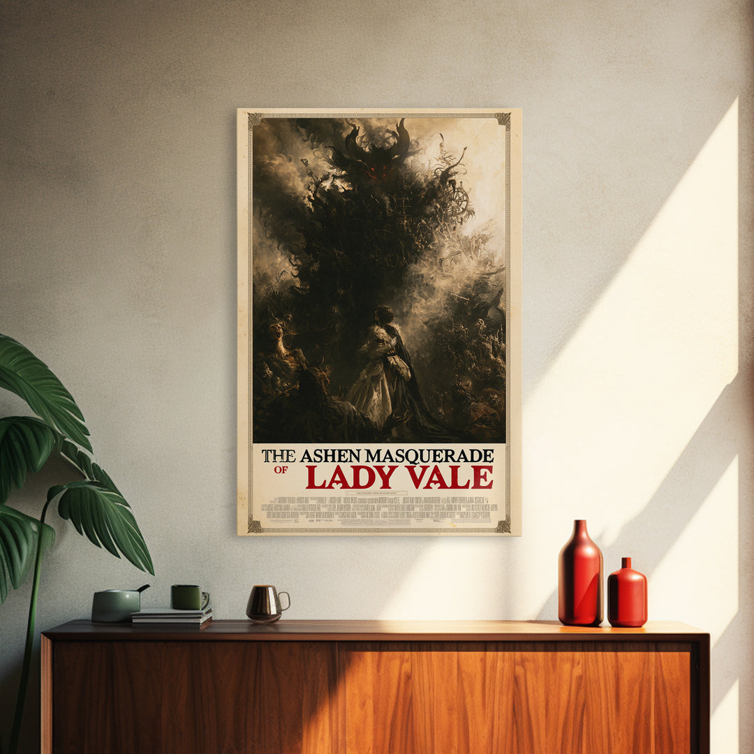 The Ashen Masquerade Of Lady Vale, English Language Horror Movie Poster, Gothic Nightmare Art, Classic Monster Poster
