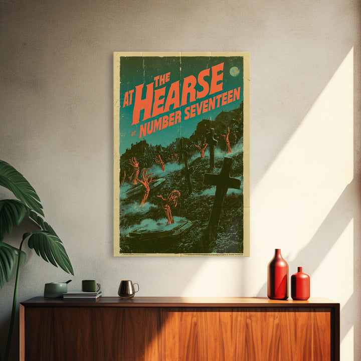 The Hearse At Number Seventeen, English Language Horror Movie Poster, Giallo Horror Art, Retro Horror Movie Art, Framed Canvas Print