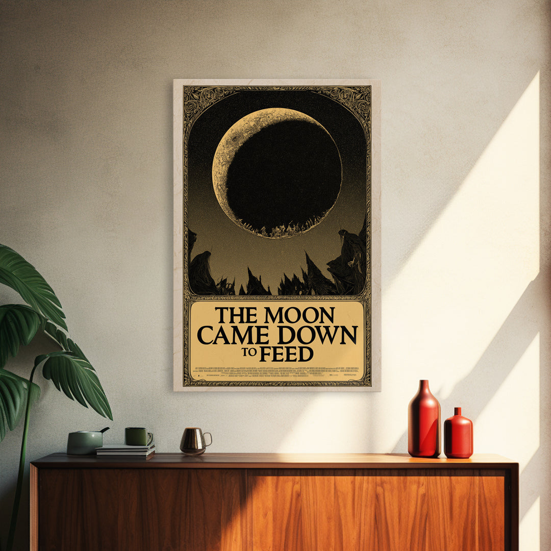 The Moon Came Down To Feed, English Language Horror Movie Poster, Decadent Line Art, Classic Monster Poster, Canvas Print