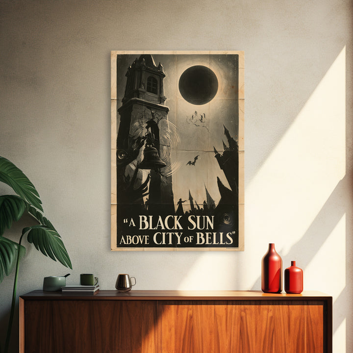 A Black Sun Above The City Of Bells, English Language Horror Movie Poster, 1930s Horror Art, Cult Horror Poster, Canvas Print