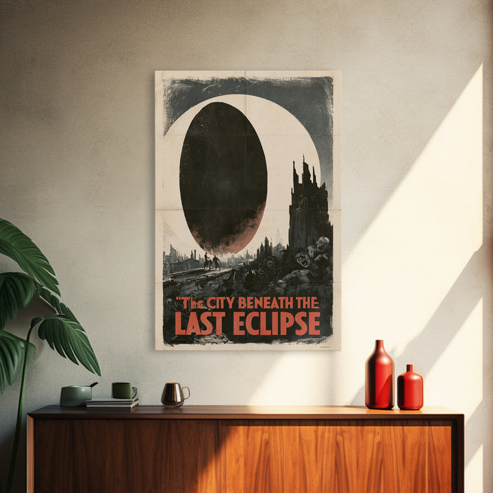 The City Beneath The Last Eclipse, English Language Horror Movie Poster, 1930s Horror Art, Gothic Cinema Wall Art, Framed Canvas Print