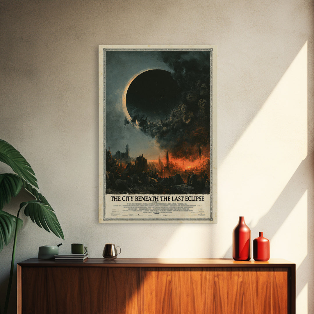 The City Beneath The Last Eclipse, English Language Horror Movie Poster, Dark Romantic Horror Art, Gothic Cinema Wall Art, Canvas Print