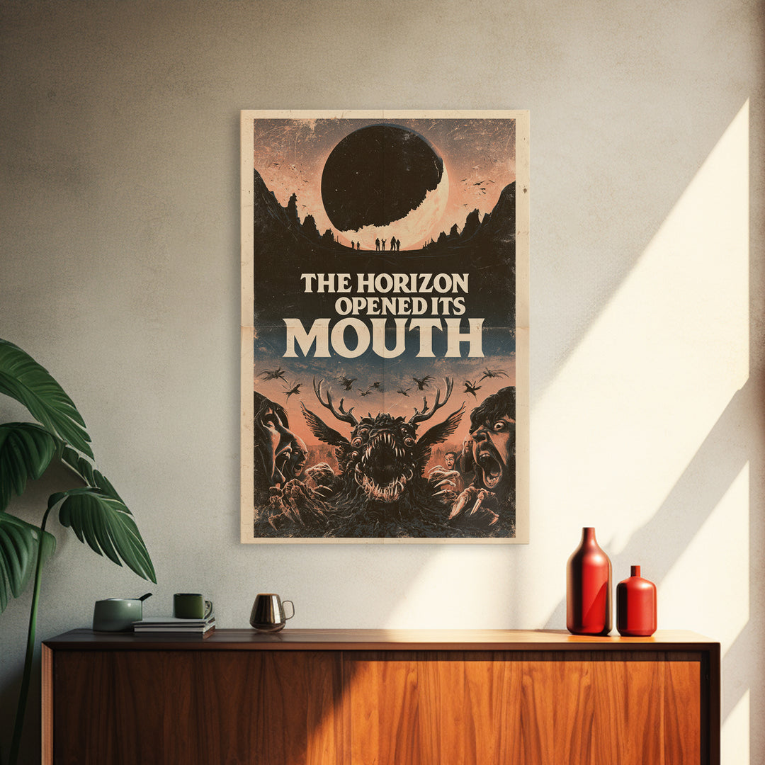 The Horizon Opened Its Mouth, English Language Horror Movie Poster, 1970s Horror Art, Cult Horror Poster, Framed Canvas Print