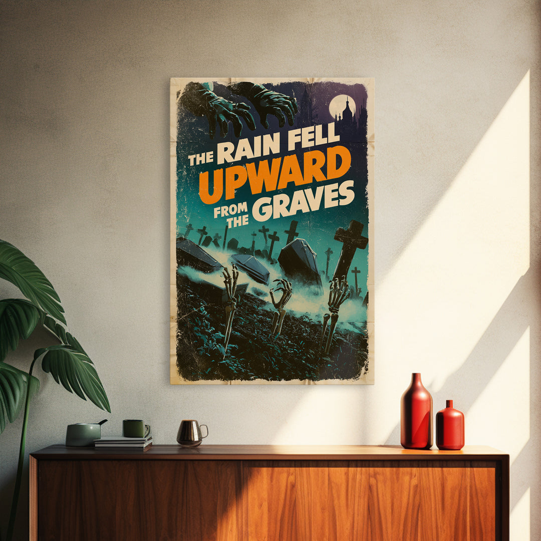 The Rain Fell Upward From The Graves, English Language Horror Movie Poster, Giallo Horror Art, Classic Monster Poster, Framed Canvas Print