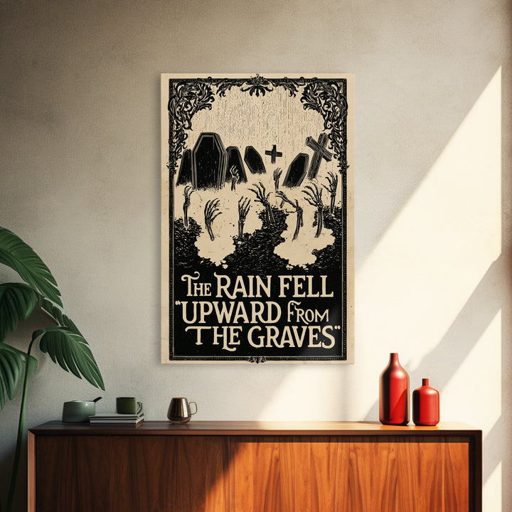 The Rain Fell Upward From The Graves, English Language Horror Movie Poster, Decadent Line Art, Cult Horror Poster