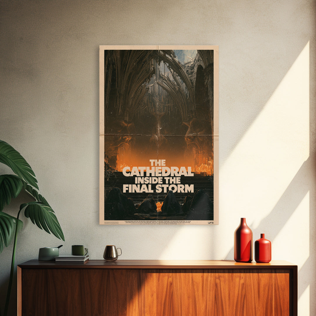 The Cathedral Inside The Final Storm, English Language Horror Movie Poster, 1970s Horror Art, Classic Monster Poster, Framed Canvas Print