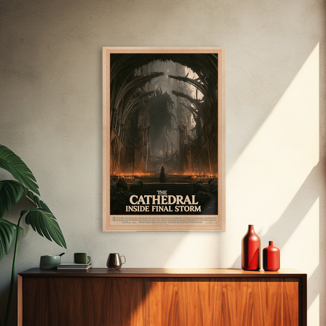 The Cathedral Inside The Final Storm, English Language Horror Movie Poster, Gothic Nightmare Art, Gothic Cinema Wall Art, Canvas Print