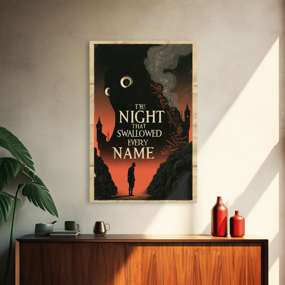 The Night That Swallowed Every Name, English Language Horror Movie Poster, 1930s Horror Art, Gothic Cinema Wall Art, Canvas Print