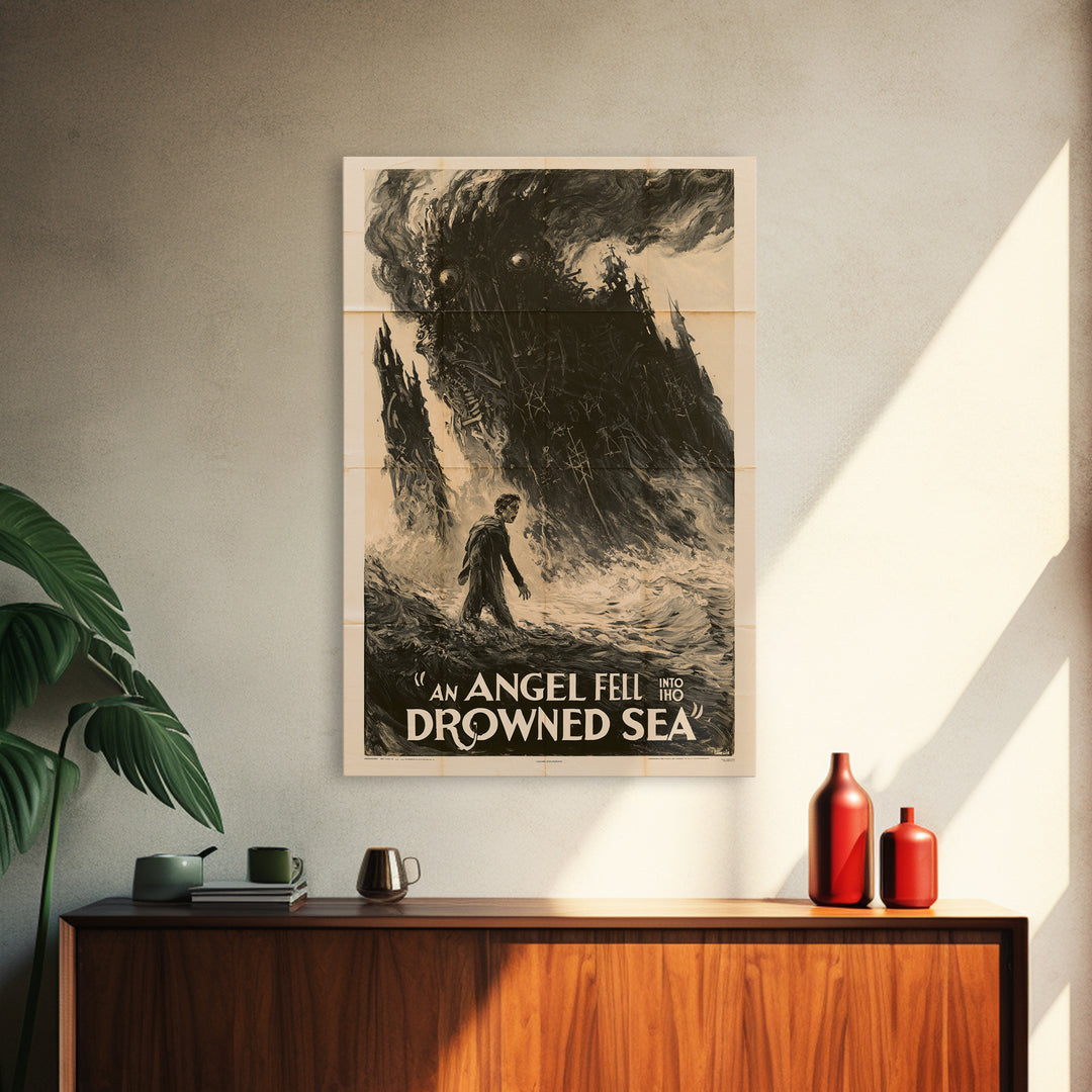 An Angel Fell Into The Drowned Sea, English Language Horror Movie Poster, 1930s Horror Art, Gothic Cinema Wall Art, Canvas Print