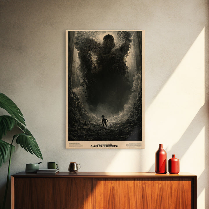 An Angel Fell Into The Drowned Sea, English Language Horror Movie Poster, Gothic Engraving Art, Cult Horror Poster, Framed Canvas Print