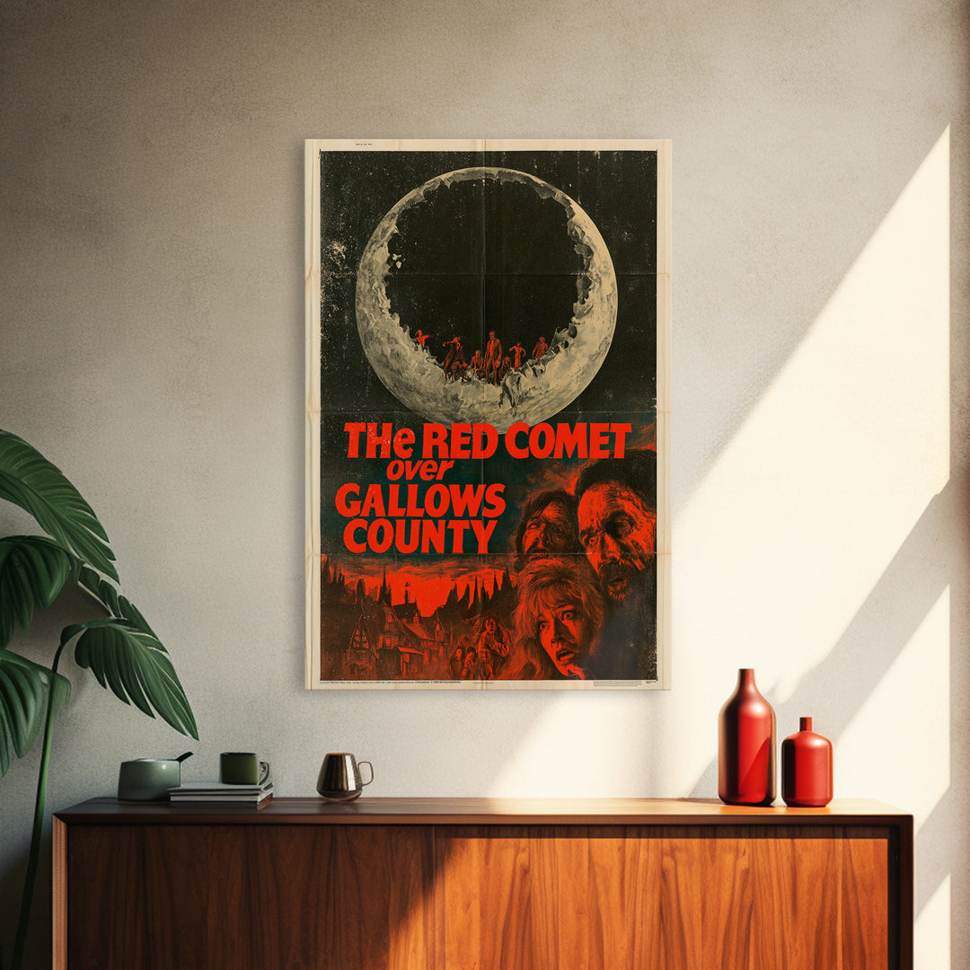 The Red Comet Over Gallows County, English Language Horror Movie Poster, 1970s Horror Art, Classic Monster Poster, Framed Canvas Print