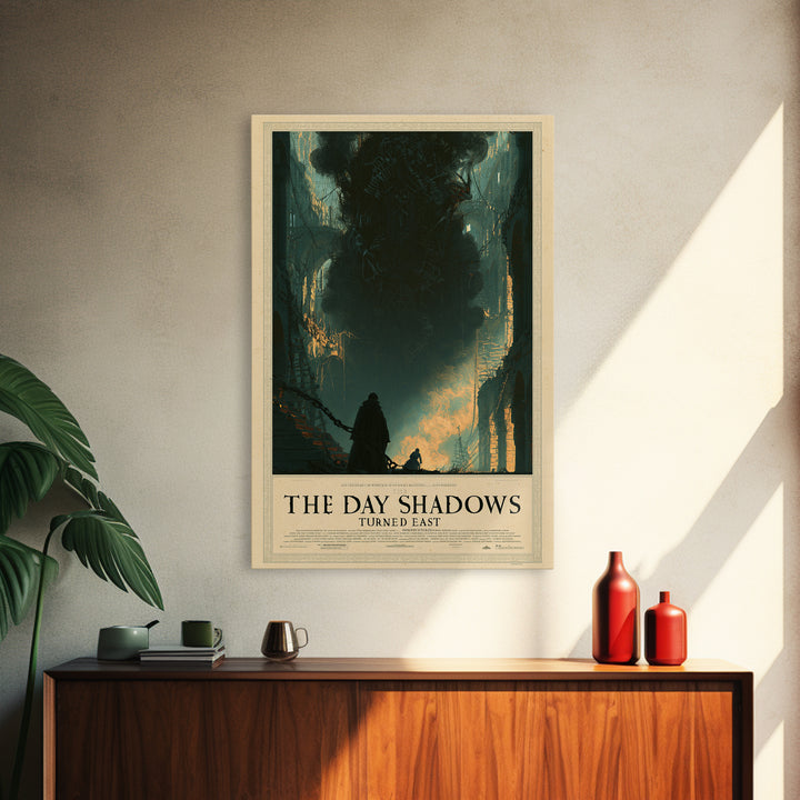 The Day The Shadows Turned East, English Language Horror Movie Poster, Architectural Etching Art, Retro Horror Movie Art