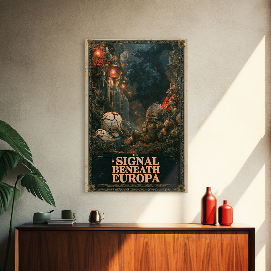 The Signal Beneath Europa, English Language Horror Movie Poster, Gothic Nightmare Art, Retro Horror Movie Art, Framed Canvas Print