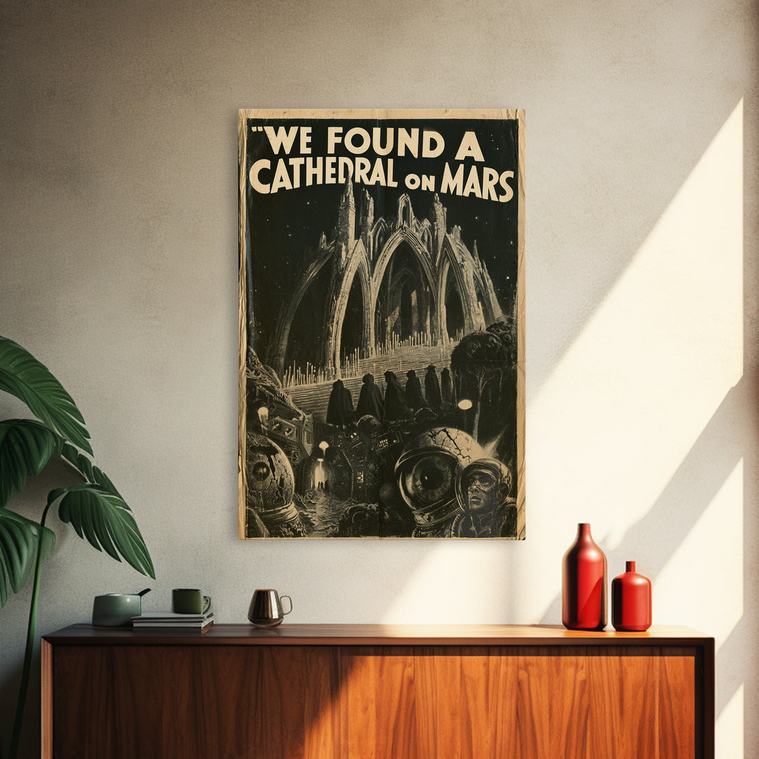 We Found A Cathedral On Mars, English Language Horror Movie Poster, 1930s Horror Art, Gothic Cinema Wall Art, Framed Canvas Print