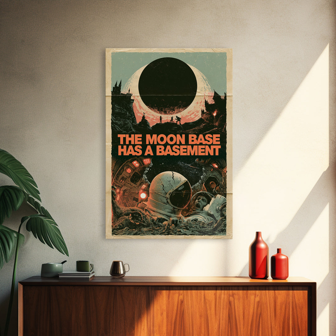 The Moon Base Has A Basement, English Language Horror Movie Poster, 1960s Horror Art, Gothic Cinema Wall Art, Framed Canvas Print