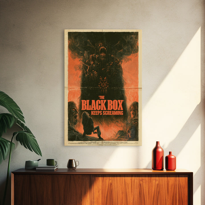The Black Box Keeps Screaming, English Language Horror Movie Poster, 1970s Horror Art, Retro Horror Movie Art, Framed Canvas Print