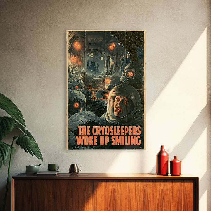 The Cryosleepers Woke Up Smiling, English Language Horror Movie Poster, 1930s Horror Art, Retro Horror Movie Art, Canvas Print
