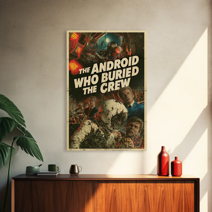 The Android Who Buried The Crew, English Language Horror Movie Poster, Giallo Horror Art, Gothic Cinema Wall Art, Canvas Print