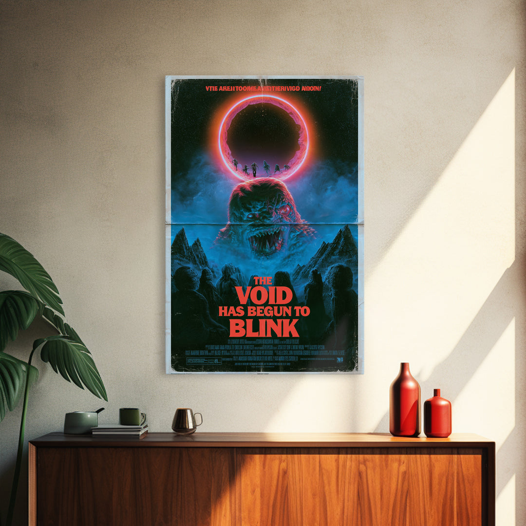 The Void Has Begun To Blink, English Language Horror Movie Poster, 1980s Vhs Nightmare Cover Inspired Art, Cult Horror Poster, Canvas Print