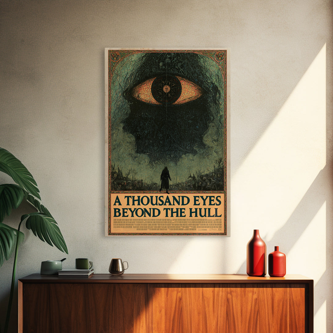 A Thousand Eyes Beyond The Hull, English Language Horror Movie Poster, Stained Glass Gothic Art, Classic Monster Poster, Canvas Print