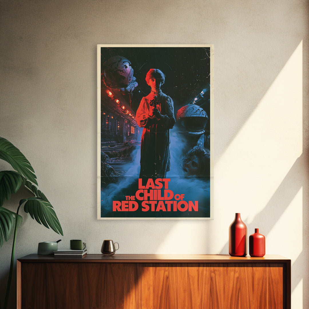 The Last Child Of Red Station, English Language Horror Movie Poster, 1980s Vhs Nightmare Cover Inspired Art, Retro Horror Movie Art