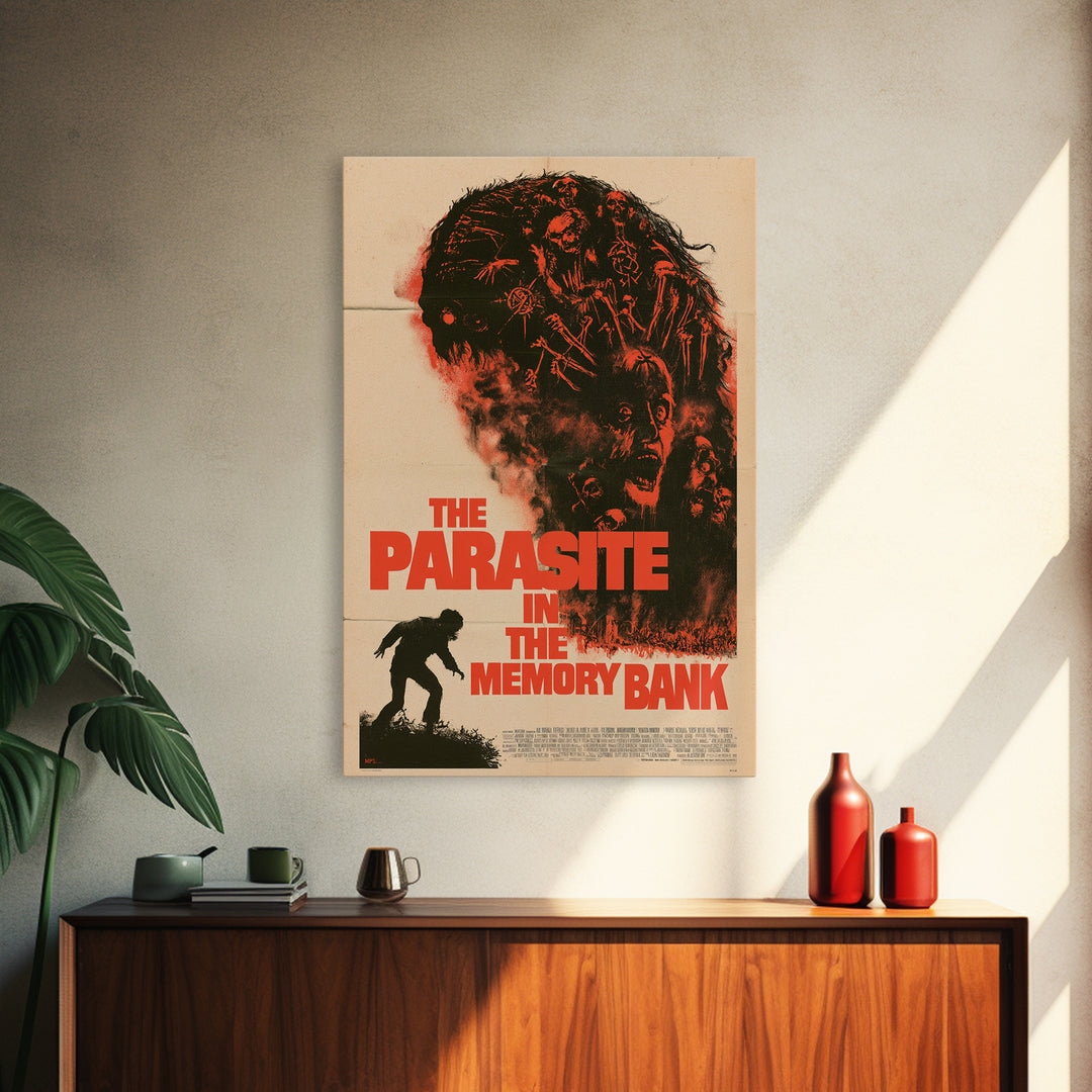 The Parasite In The Memory Bank, English Language Horror Movie Poster, 1970s Horror Art, Gothic Cinema Wall Art, Framed Canvas Print