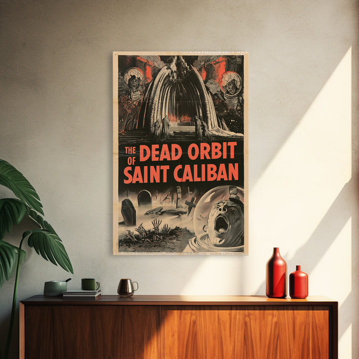 The Dead Orbit Of Saint Caliban, English Language Horror Movie Poster, 1950s Creature-Feature One-Sheet Inspired Art, Classic Monster Poster