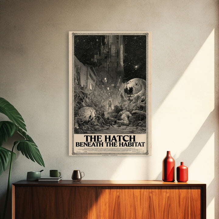 The Hatch Beneath The Habitat, English Language Horror Movie Poster, Gothic Engraving Art, Gothic Cinema Wall Art, Canvas Print