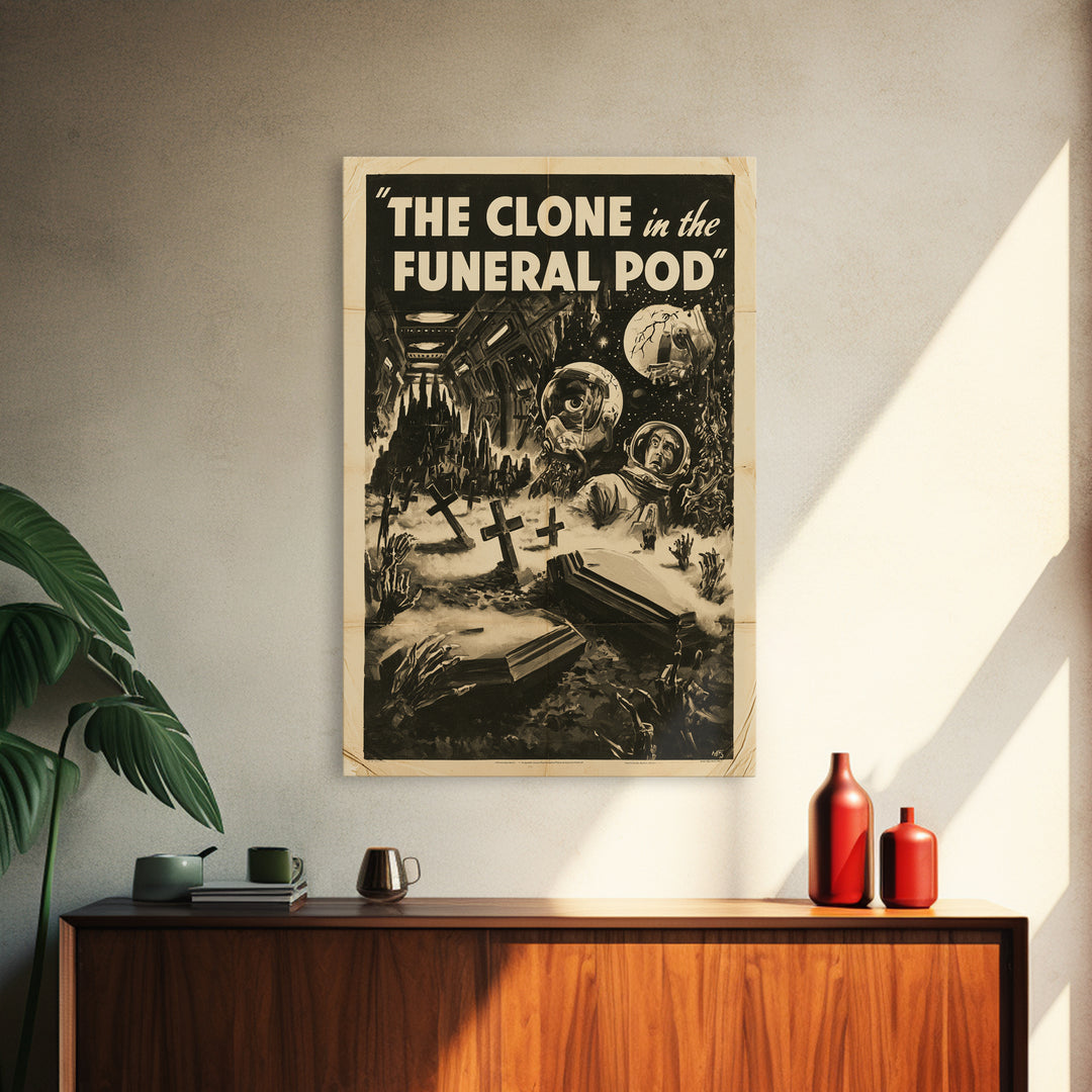 The Clone In The Funeral Pod, English Language Horror Movie Poster, 1930s Horror Art, Retro Horror Movie Art, Canvas Print