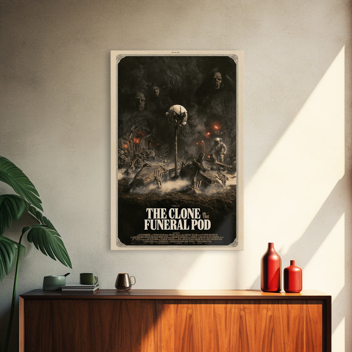 The Clone In The Funeral Pod, English Language Horror Movie Poster, Dark Romantic Horror Art, Gothic Cinema Wall Art, Framed Canvas Print