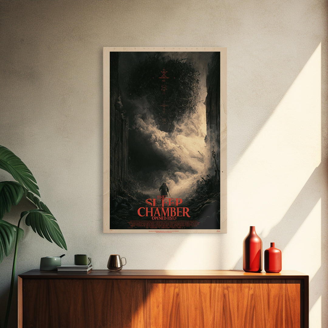 The Sleep Chamber Opened Itself, English Language Horror Movie Poster, Dark Romantic Horror Art, Gothic Cinema Wall Art, Canvas Print