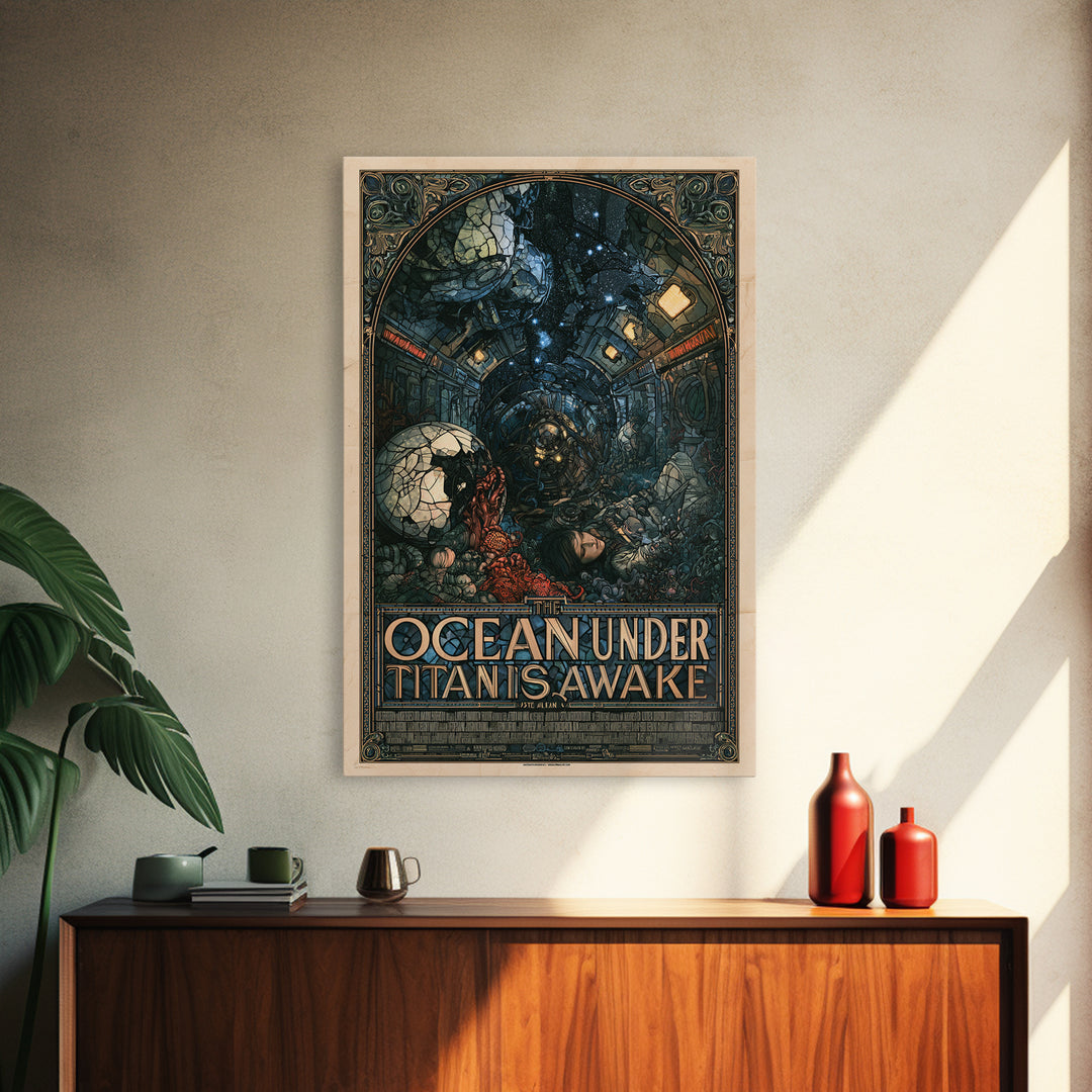 The Ocean Under Titan Is Awake, English Language Horror Movie Poster, Stained Glass Gothic Art, Cult Horror Poster, Canvas Print