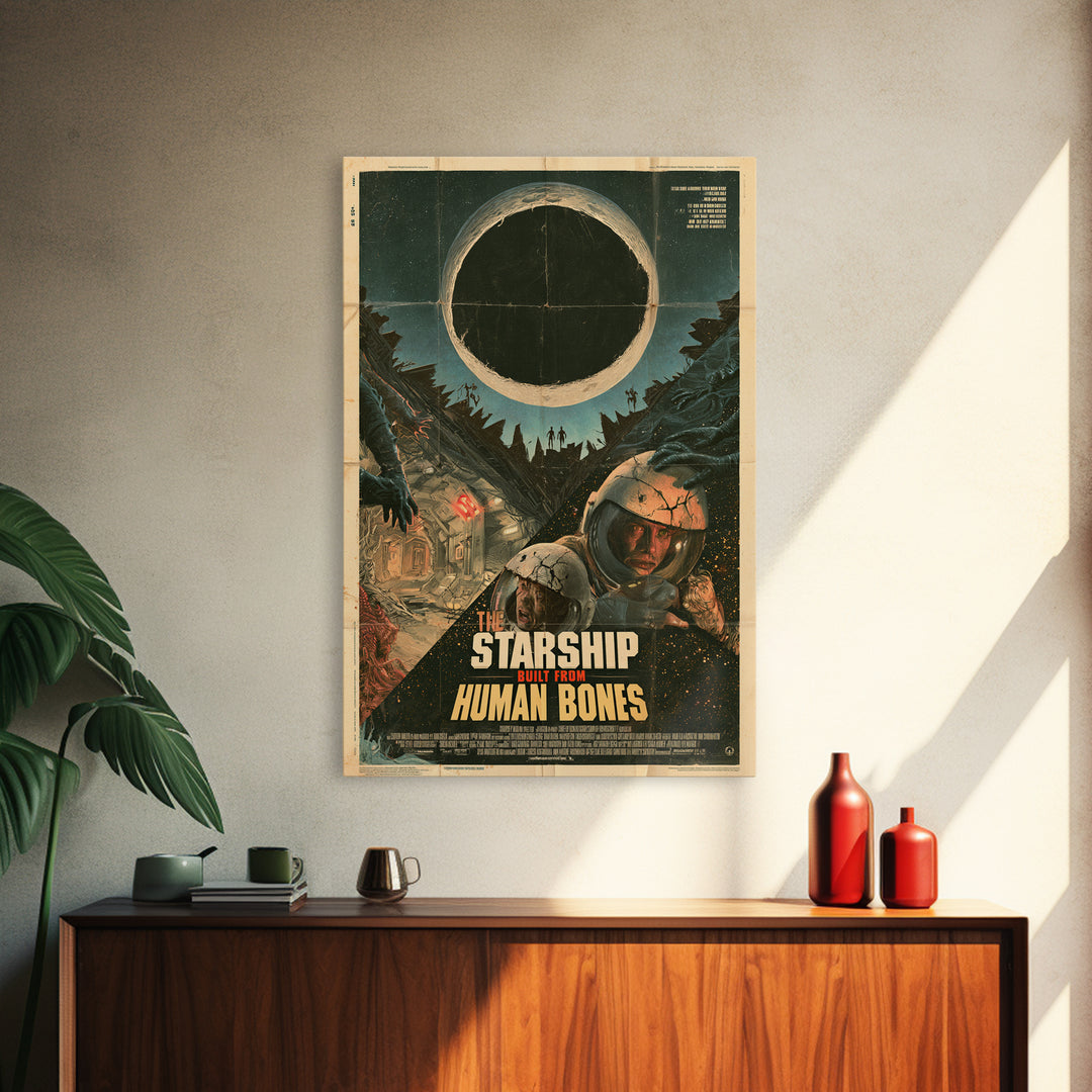 The Starship Built From Human Bones, English Language Horror Movie Poster, Giallo Horror Art, Retro Horror Movie Art, Framed Canvas Print