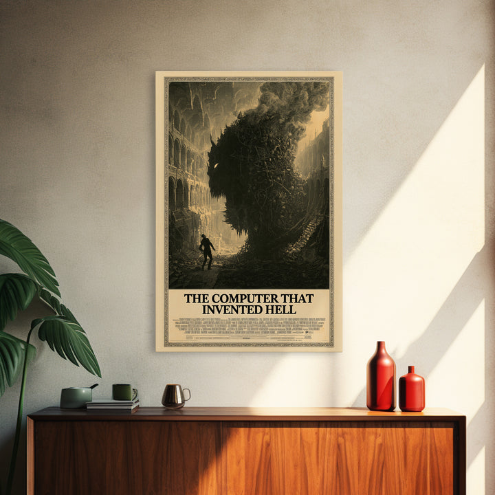 The Computer That Invented Hell, English Language Horror Movie Poster, Architectural Etching Art, Gothic Cinema Wall Art