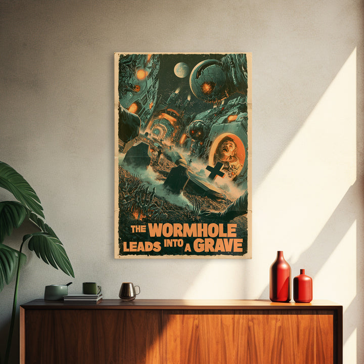 The Wormhole Leads Into A Grave, English Language Horror Movie Poster, Giallo Horror Art, Gothic Cinema Wall Art, Canvas Print