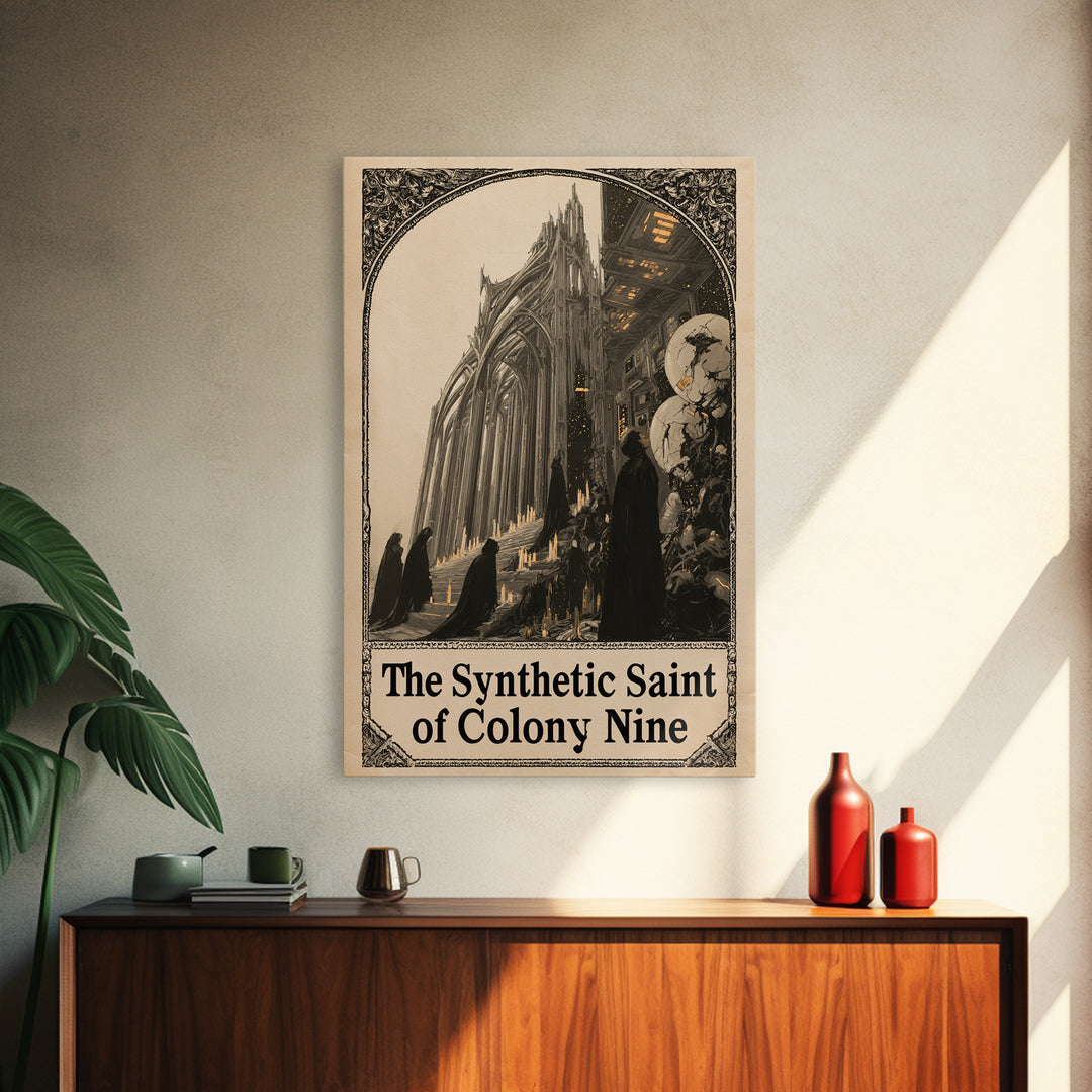 The Synthetic Saint Of Colony Nine, English Language Horror Movie Poster, Decadent Line Art, Gothic Cinema Wall Art