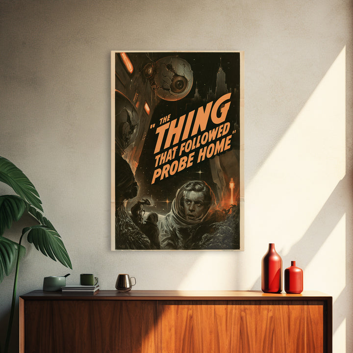 The Thing That Followed The Probe Home, English Language Horror Movie Poster, 1930s Horror Art, Classic Monster Poster, Canvas Print