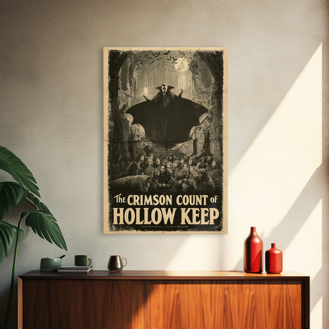 The Crimson Count Of Hollow Keep, English Language Horror Movie Poster, 1930s Horror Art, Classic Monster Poster, Framed Canvas Print