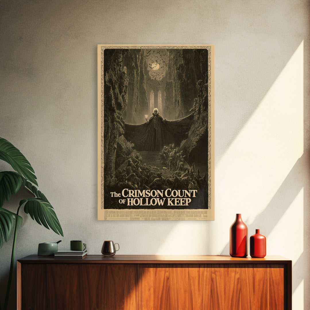 The Crimson Count Of Hollow Keep, English Language Horror Movie Poster, Gothic Engraving Art, Gothic Cinema Wall Art, Canvas Print
