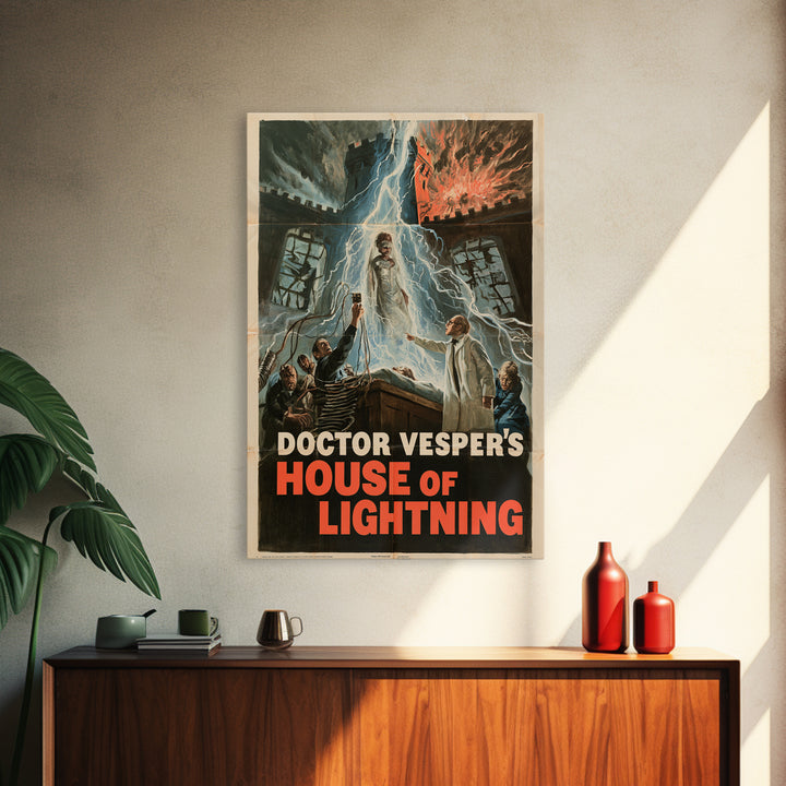 Doctor Vesper'S House Of Lightning, English Language Horror Movie Poster, 1960s Horror Art, Gothic Cinema Wall Art, Canvas Print
