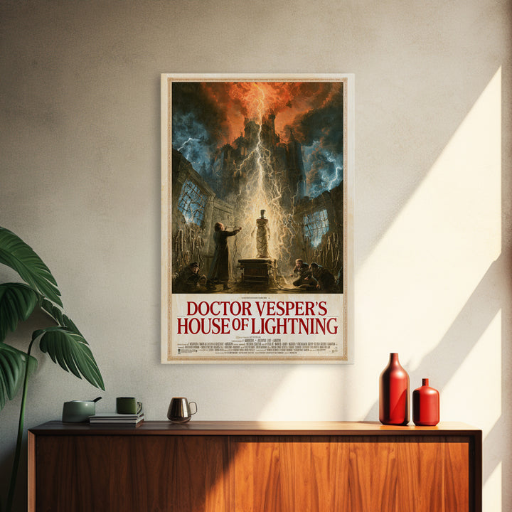 Doctor Vesper'S House Of Lightning, English Language Horror Movie Poster, Apocalyptic Romantic Art, Retro Horror Movie Art, Dark Fantasy Art