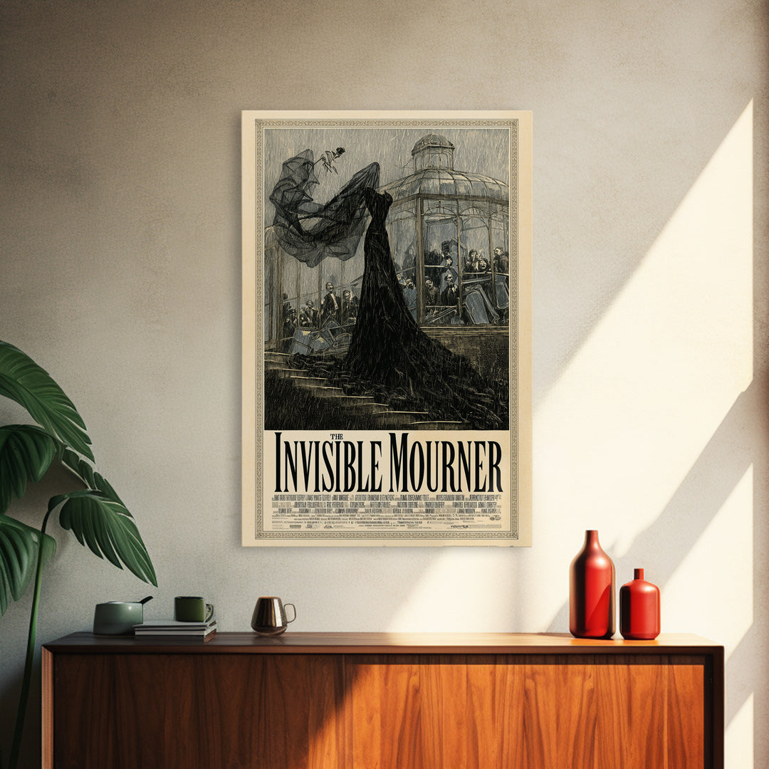 The Invisible Mourner, English Language Horror Movie Poster, Victorian Macabre Art, Cult Horror Poster, Framed Canvas Print