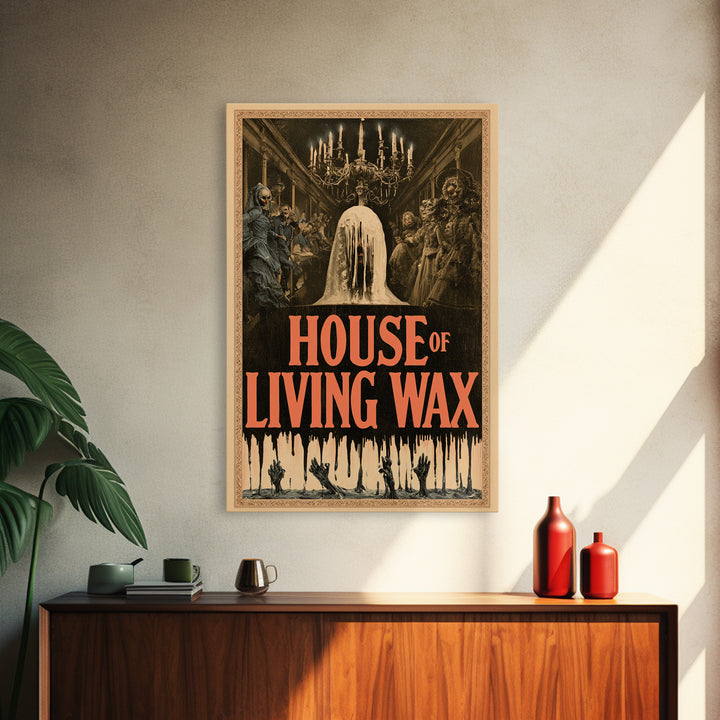 House Of Living Wax, English Language Horror Movie Poster, Grotesque Carnival Art, Cult Horror Poster, Framed Canvas Print