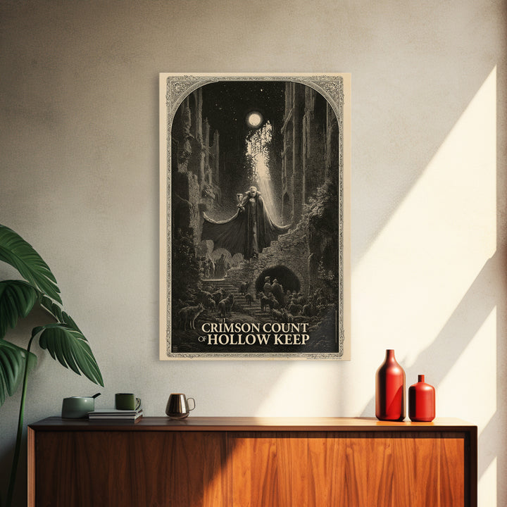 The Crimson Count Of Hollow Keep, English Language Horror Movie Poster, Gothic Engraving Art, Cult Horror Poster, Canvas Print