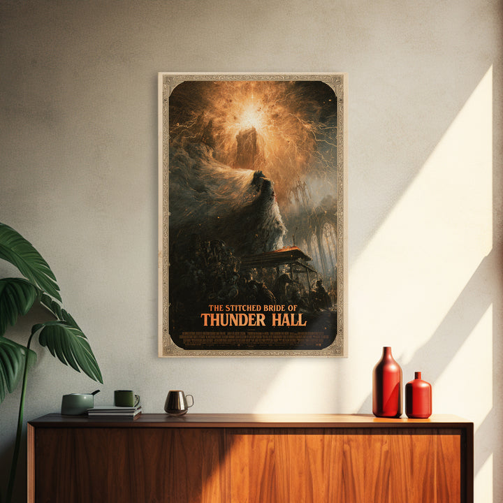 The Stitched Bride Of Thunder Hall, English Language Horror Movie Poster, Apocalyptic Romantic Art, Retro Horror Movie Art