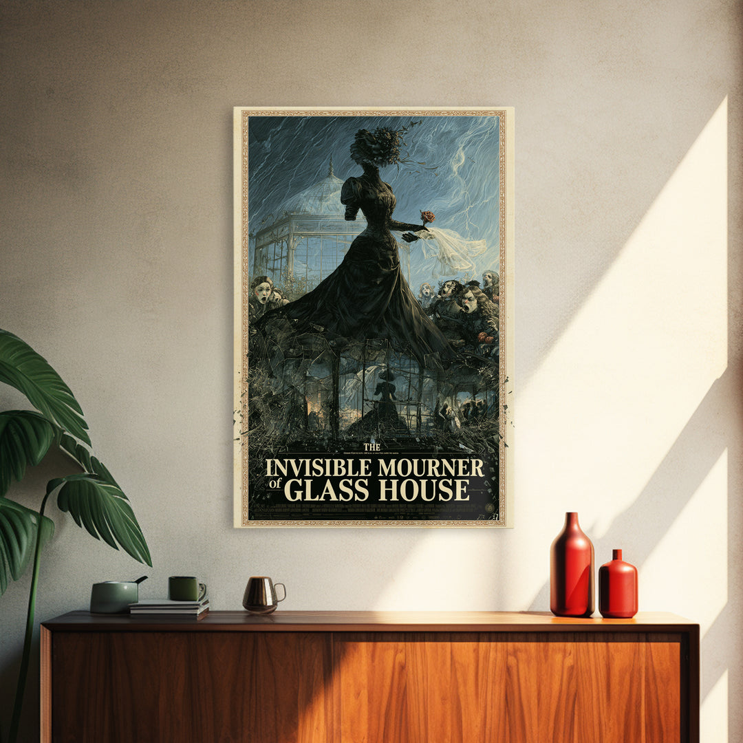 The Invisible Mourner Of Glass House, English Language Horror Movie Poster, Victorian Macabre Art, Classic Monster Poster