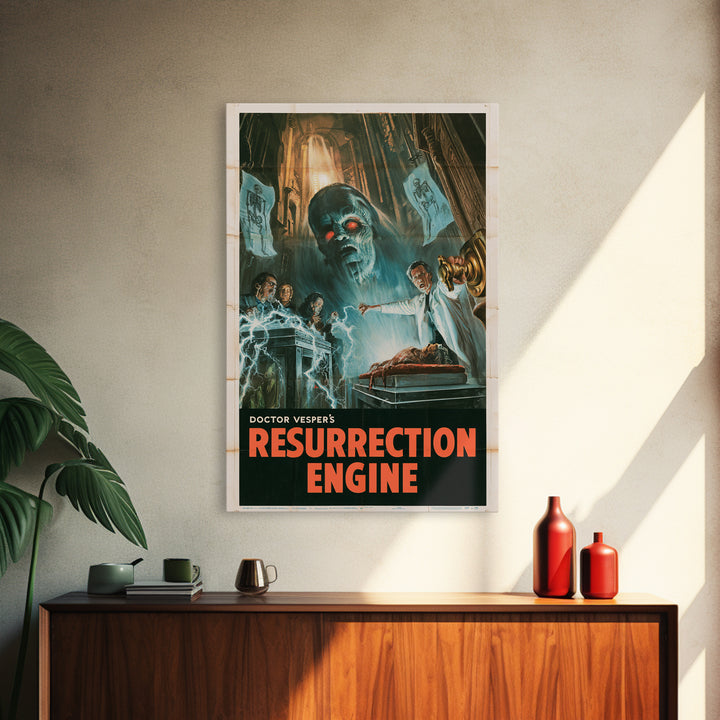 Doctor Vesper'S Resurrection Engine, English Language Horror Movie Poster, 1950s Horror Art, Classic Monster Poster, Framed Canvas Print